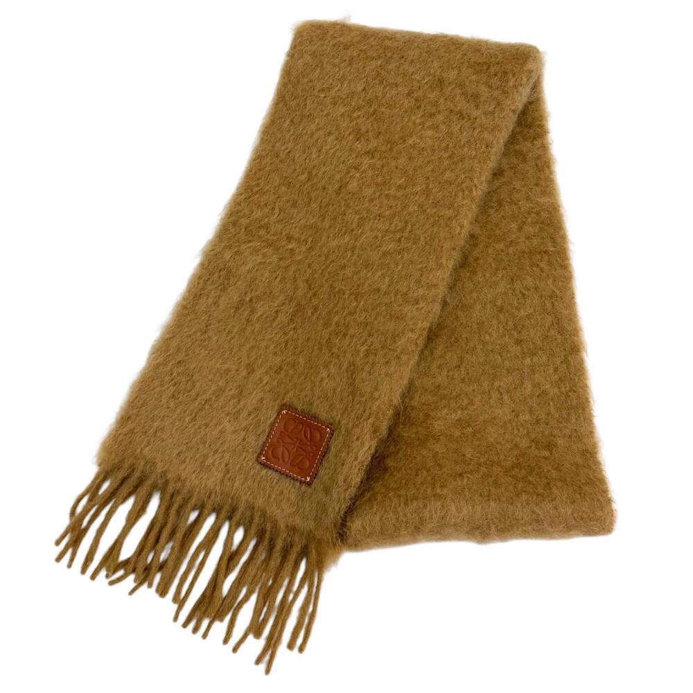 LOEWE A-28003861 Mohair and Wool Blend Stole/Scarf with Leather Anagram Patch...